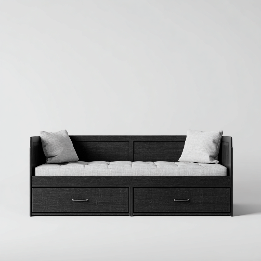 Divano letto in legno nero 200x90x75 cm - design moderno - con cassetti-Placidin