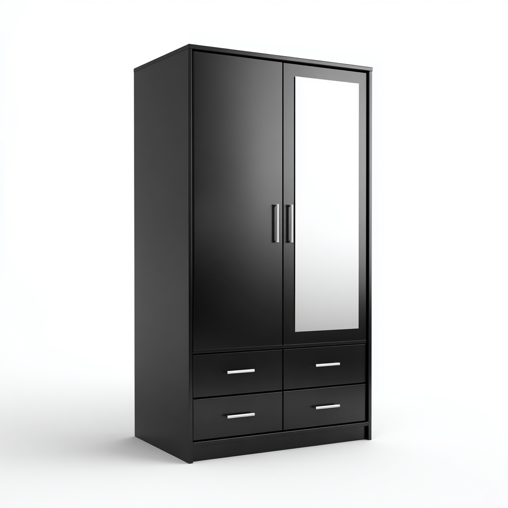 Armadio con anta a specchio 95x55x190 cm - nero - design moderno-Placidin