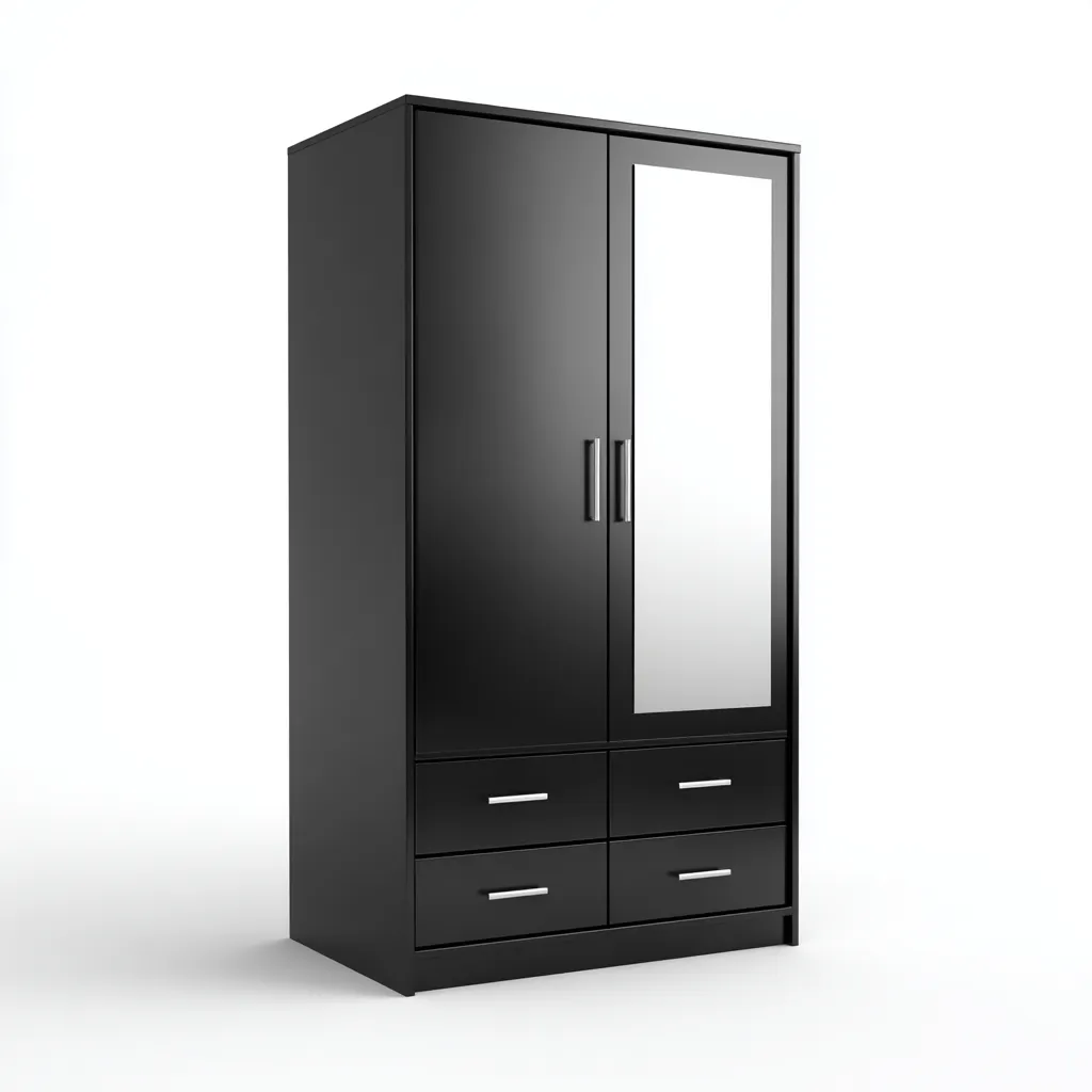 Armadio con anta a specchio 95x55x190 cm - nero - design moderno-Placidin