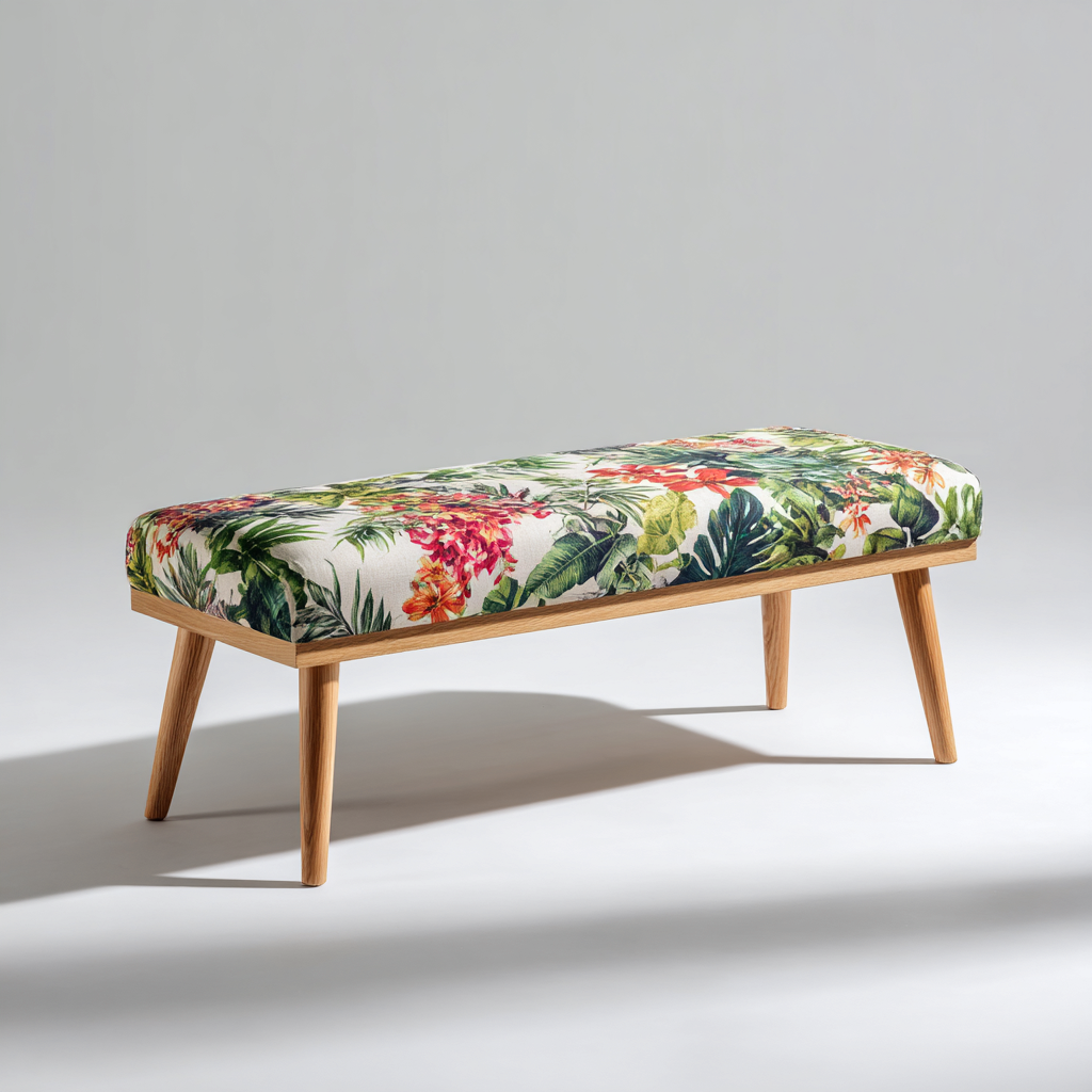 Panca da ingresso tessuto-legno 100x40x45 cm - multicolore - stile tropicale-Placidin