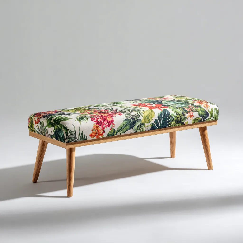 Panca da ingresso tessuto-legno 100x40x45 cm - multicolore - stile tropicale-Placidin