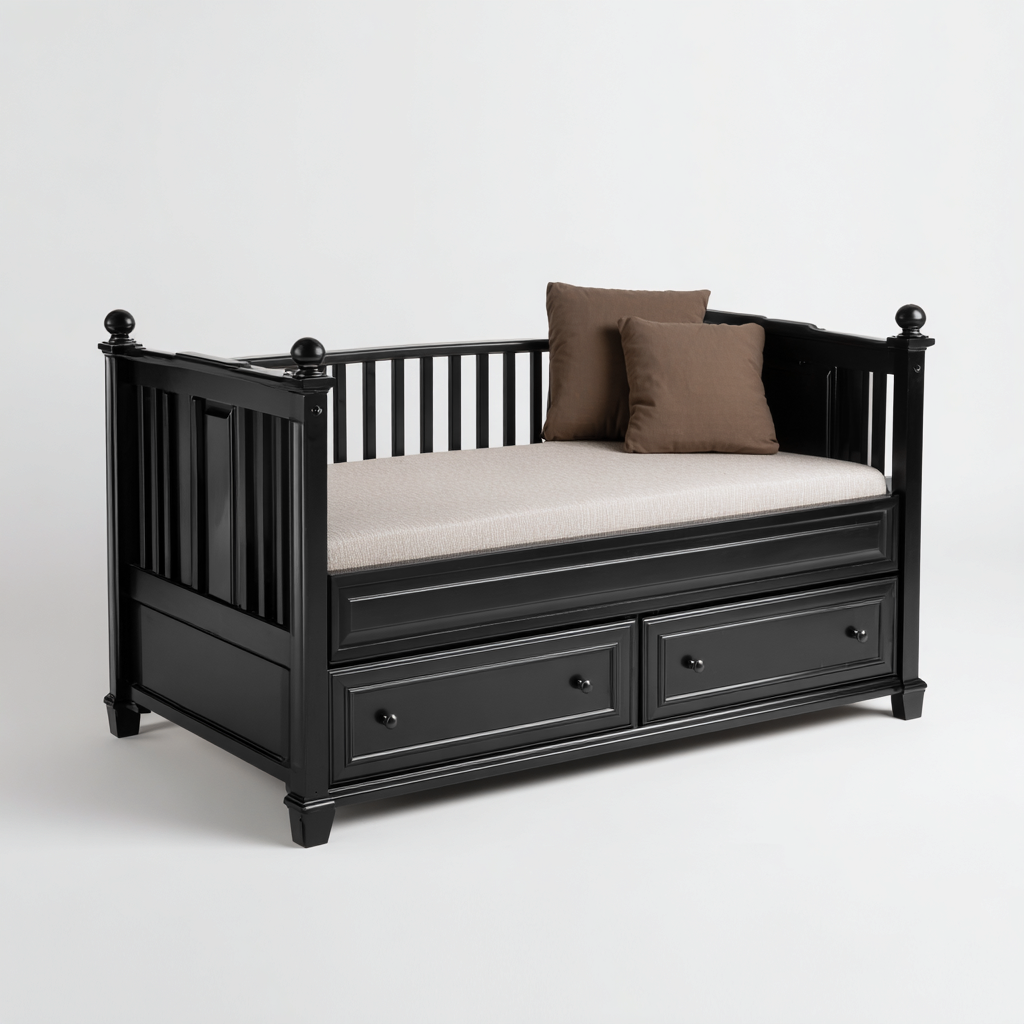 Divano letto in legno 200x90x95 cm - colore nero - design classico-Placidin