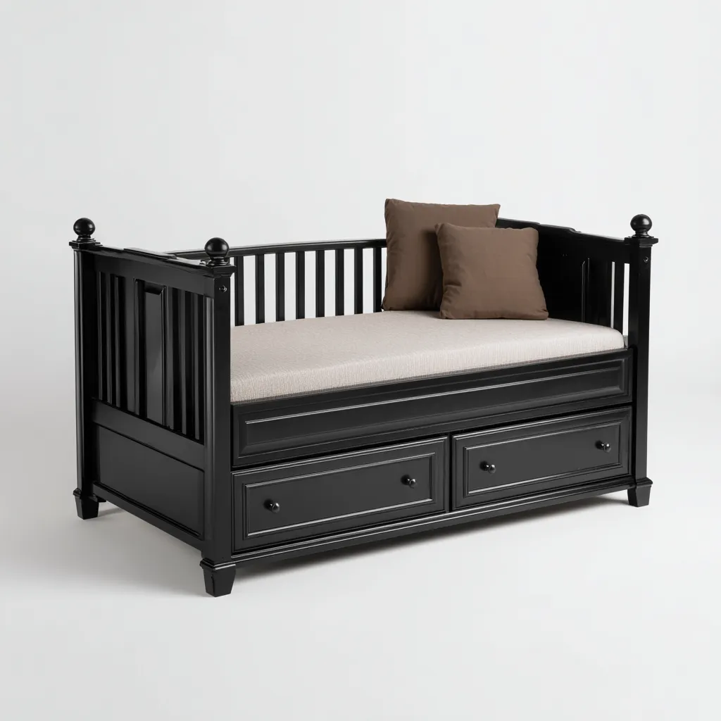 Divano letto in legno 200x90x95 cm - colore nero - design classico-Placidin