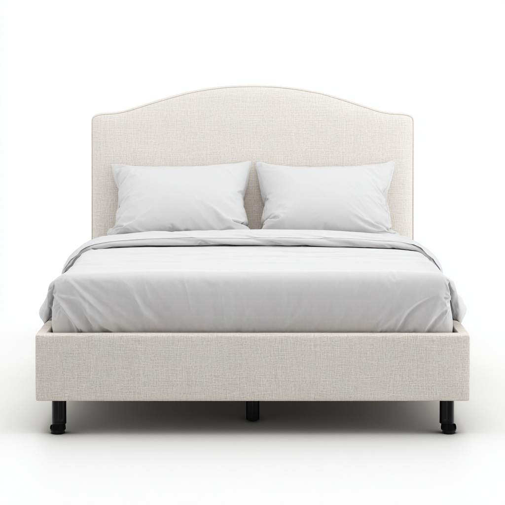 Letto matrimoniale in tessuto beige 200x160x90 cm - con testata arrotondata - design elegante-Placidin