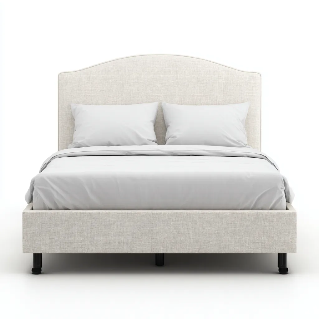 Letto matrimoniale in tessuto beige 200x160x90 cm - con testata arrotondata - design elegante-Placidin