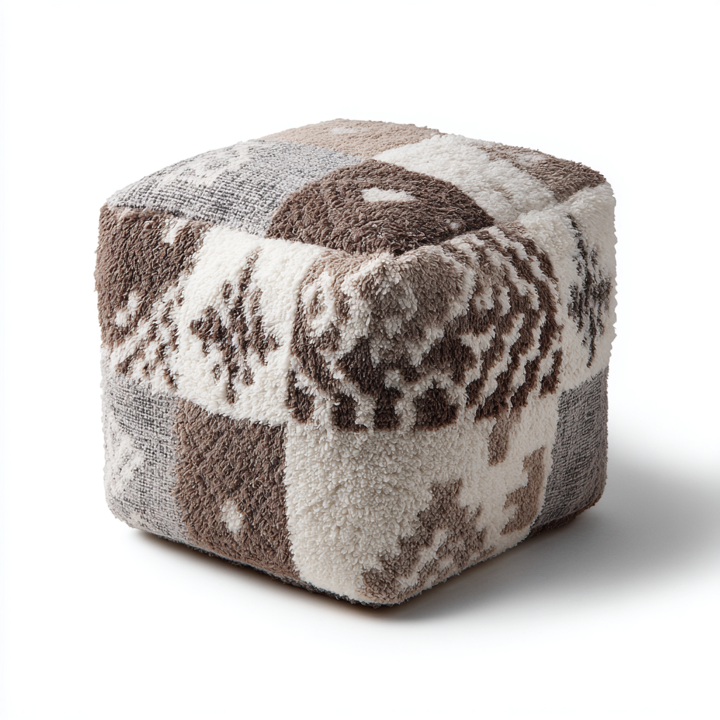 Pouf quadrato 40x40x45 cm - marrone-bianco-grigio - stile boho-Placidin