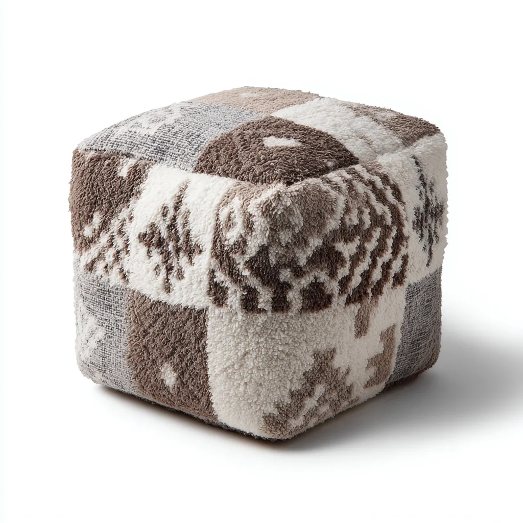 Pouf quadrato 40x40x45 cm - marrone-bianco-grigio - stile boho-Placidin
