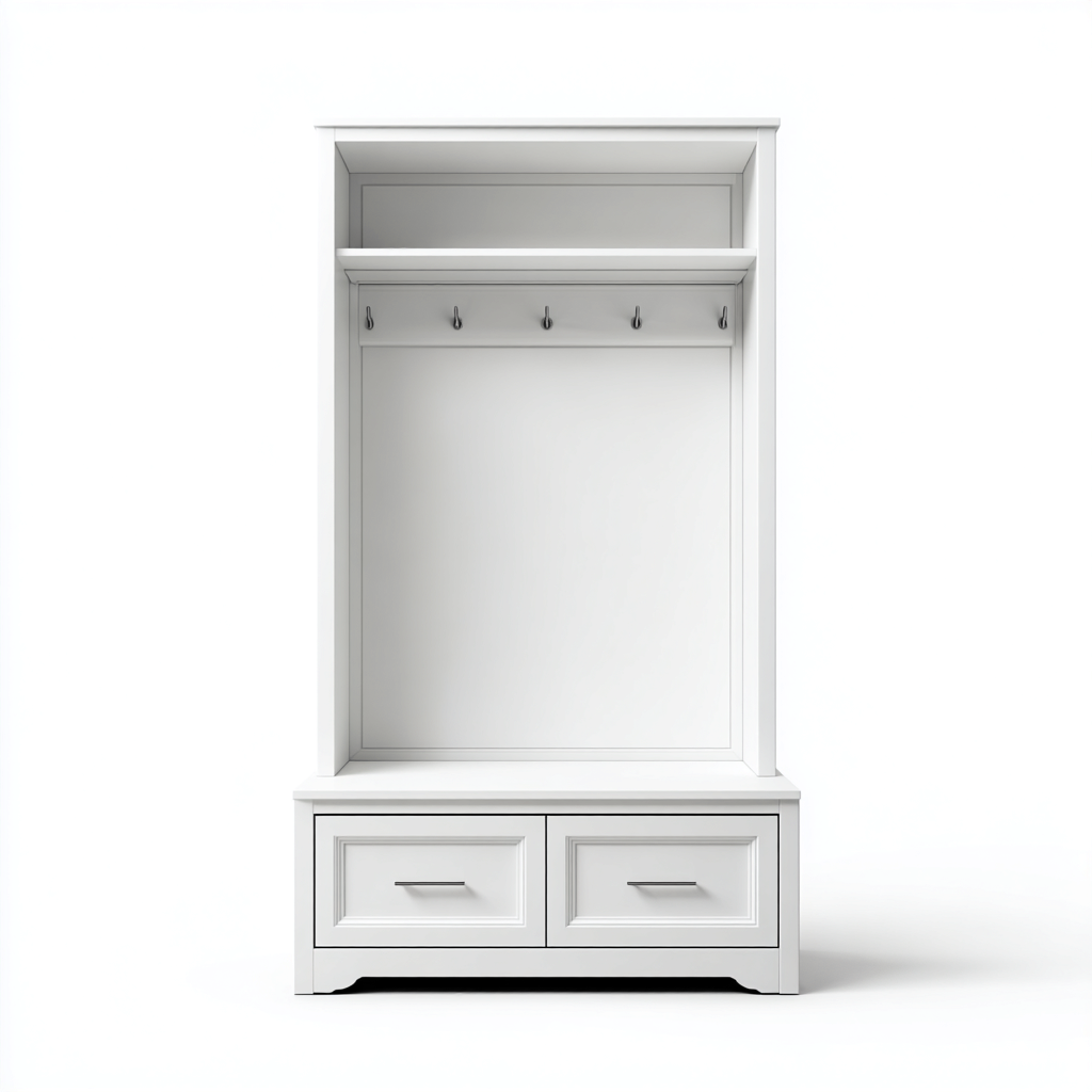 Attaccapanni con cassetti 110x40x185 cm - bianco - design moderno-Placidin