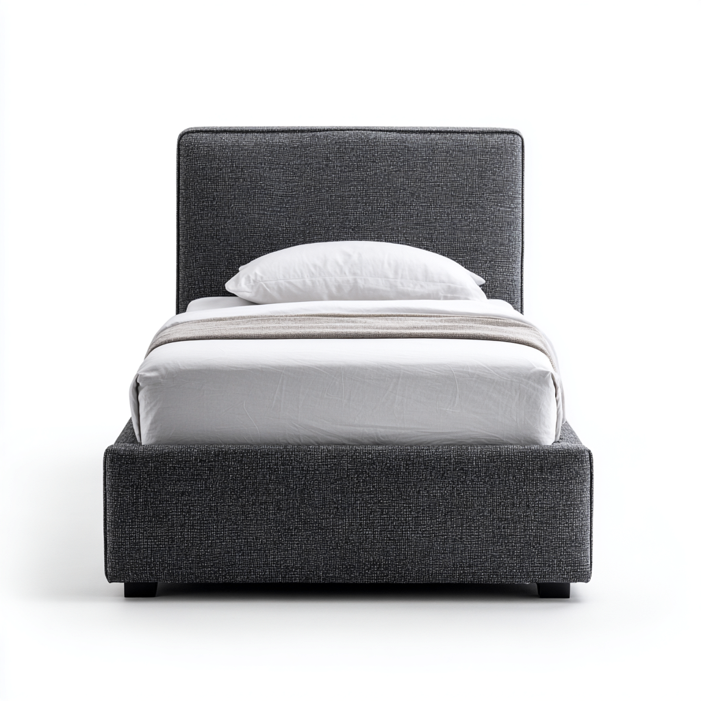 Letto singolo tessuto 200x90x90 cm grigio design moderno con testata alta-Placidin