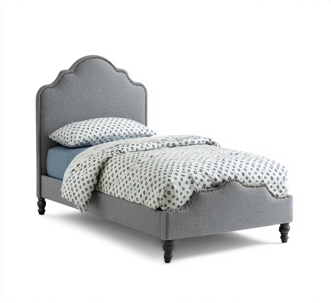 Letto singolo imbottito 205x100x115 cm - colore grigio - design classico-Placidin