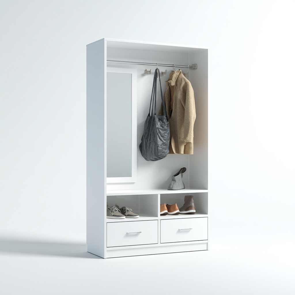 Attaccapanni legno-metallo 120x40x180 cm - bianco - design moderno-Placidin