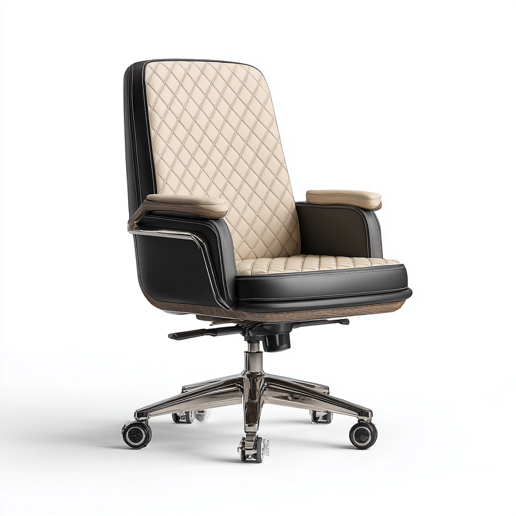 Sedia da ufficio in similpelle-metallo 68x68x118 cm - beige-nero - design moderno-Placidin