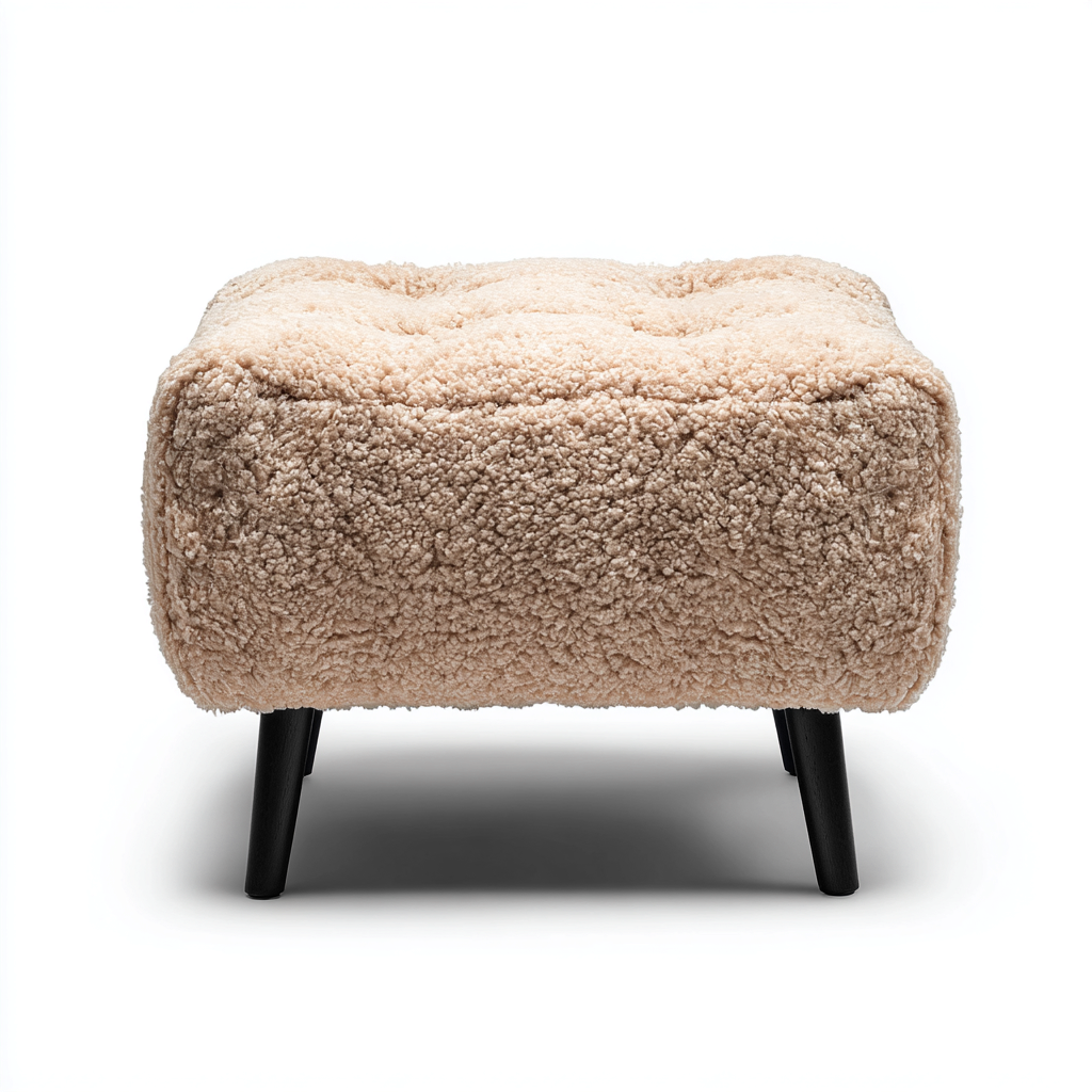 Pouf tessuto effetto pelliccia 60x45x42 cm beige per soggiorno design moderno-Placidin