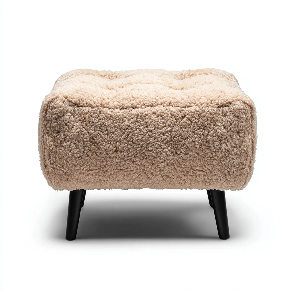 Pouf tessuto effetto pelliccia 60x45x42 cm beige per soggiorno design moderno-Placidin
