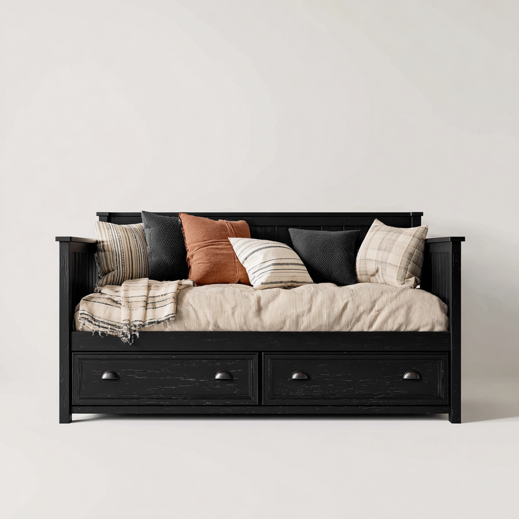 Divano letto in legno 200x90x95 cm - colore nero - design classico-Placidin