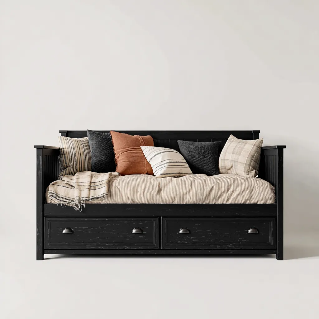 Divano letto in legno 200x90x95 cm - colore nero - design classico-Placidin