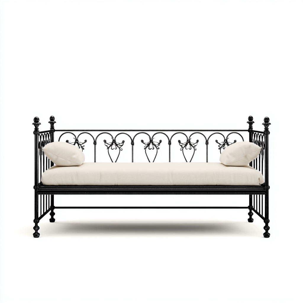 Divano letto in ferro battuto 200x90x80 cm - color nero - design classico-Placidin