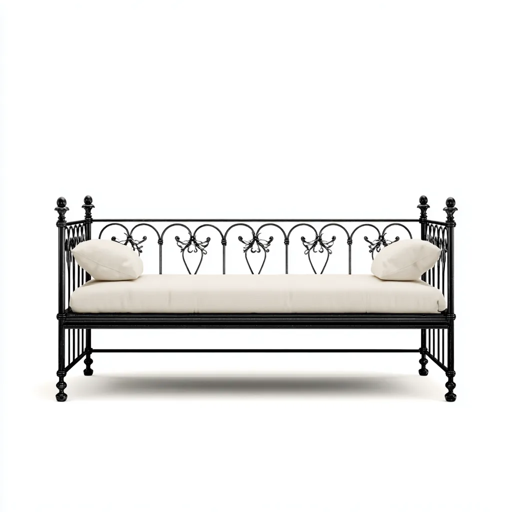 Divano letto in ferro battuto 200x90x80 cm - color nero - design classico-Placidin