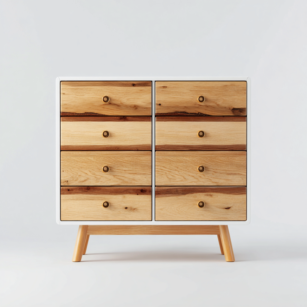 Cassettiera legno 95x40x90 cm - legno naturale-bianco - stile moderno-Placidin