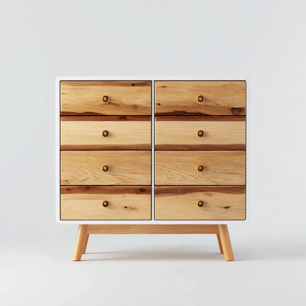 Cassettiera legno 95x40x90 cm - legno naturale-bianco - stile moderno-Placidin