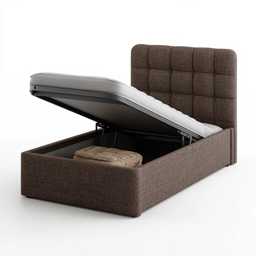 Letto matrimoniale contenitore in tessuto marrone 200x160x90 cm - con sistema di sollevamento - design moderno-Placidin