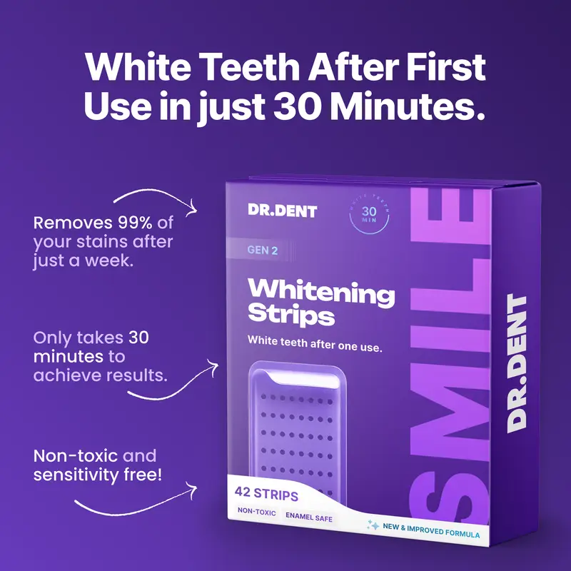 DRDENT Purple Teeth Whitening Strips - 7/21 Whitening Sessions - Safe for Enamel - Non Sensitive Teeth Whitening - Peroxide-Free