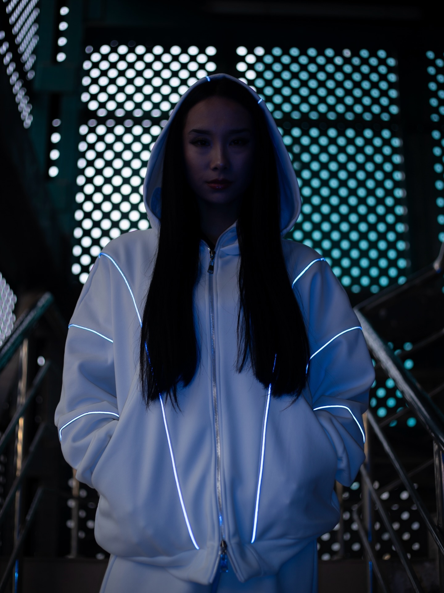 REFLECTIVE-STRIP MASK HOODIE