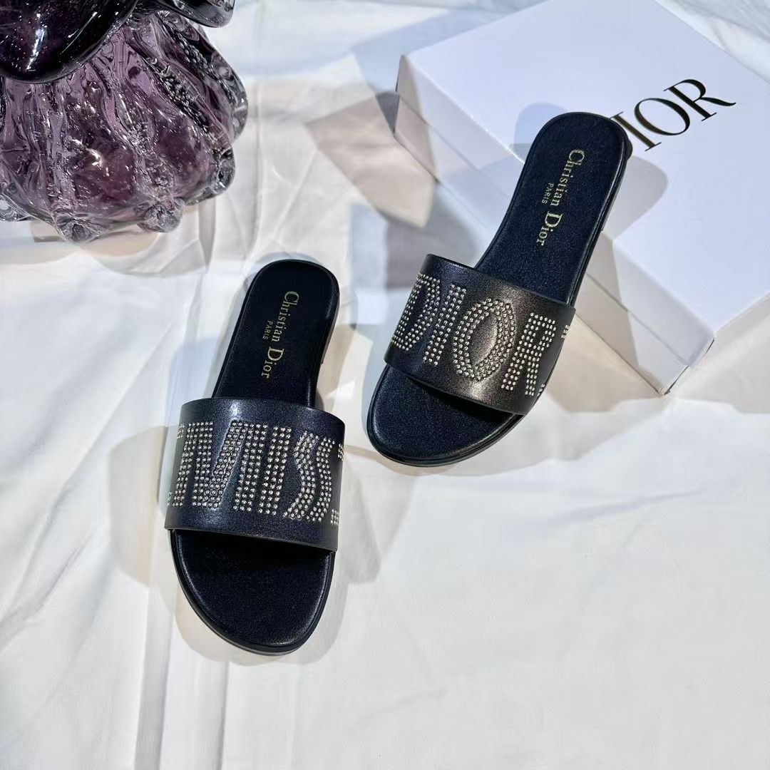 Letter Embroidery Rhinestone Slippers