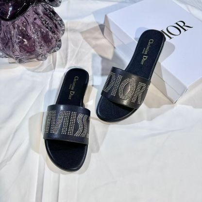 Letter Embroidery Rhinestone Slippers