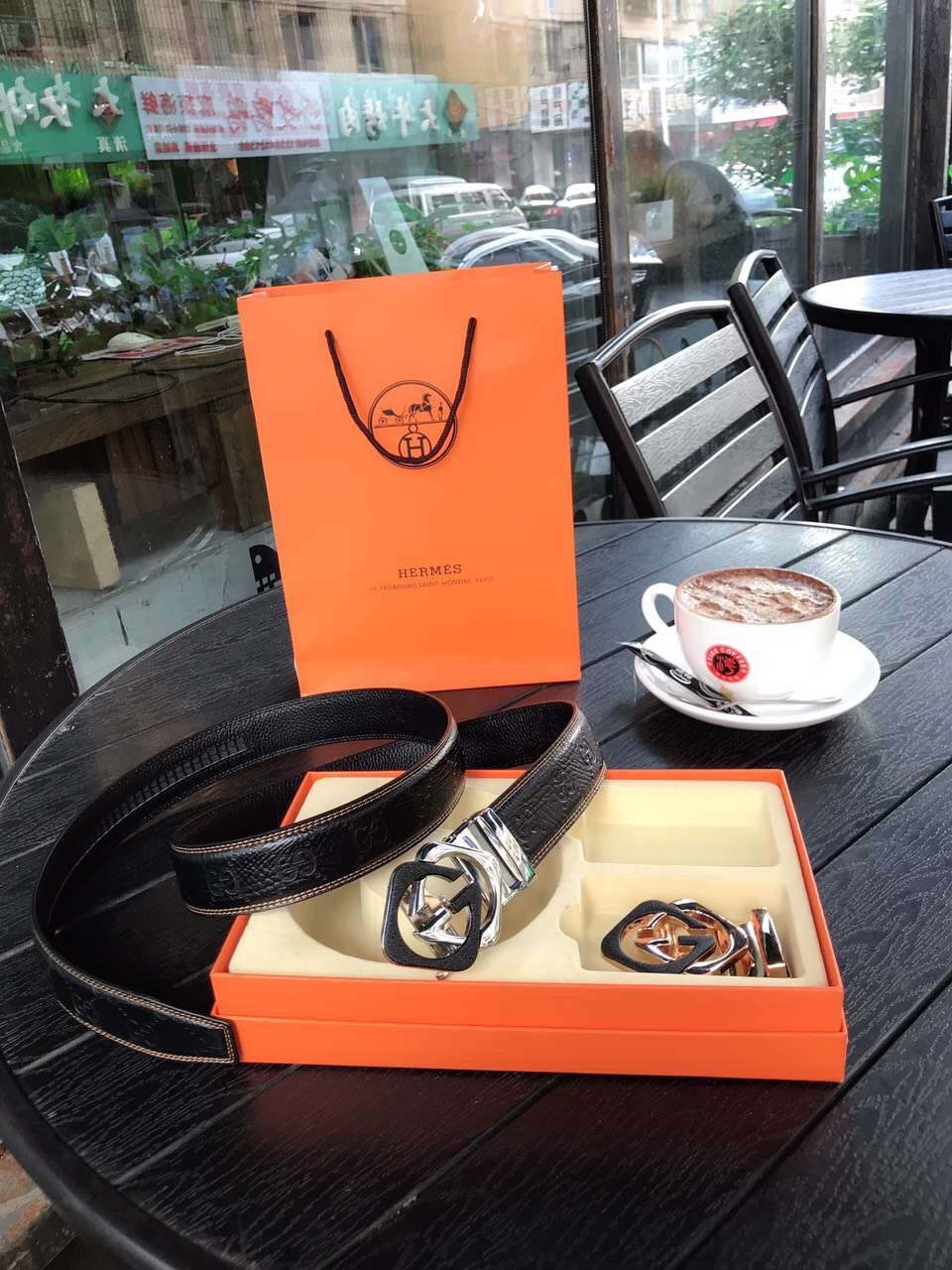 GU* cowhide belt (2 buckles)