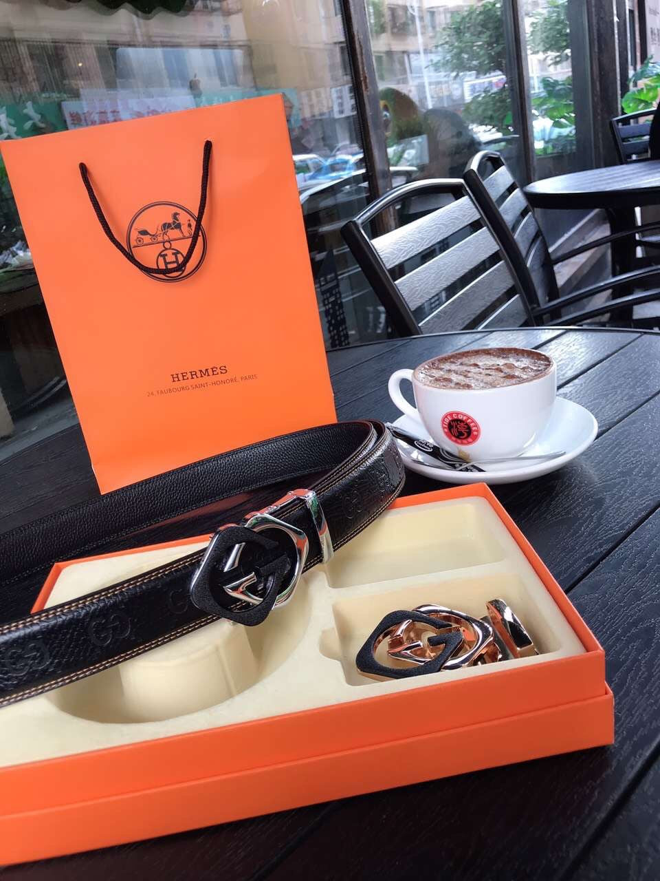 GU* cowhide belt (2 buckles)