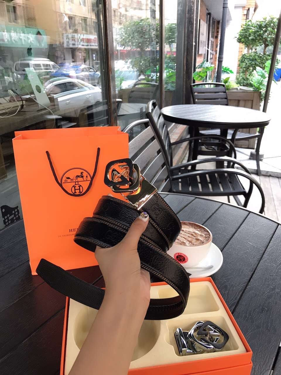 GU* cowhide belt (2 buckles)