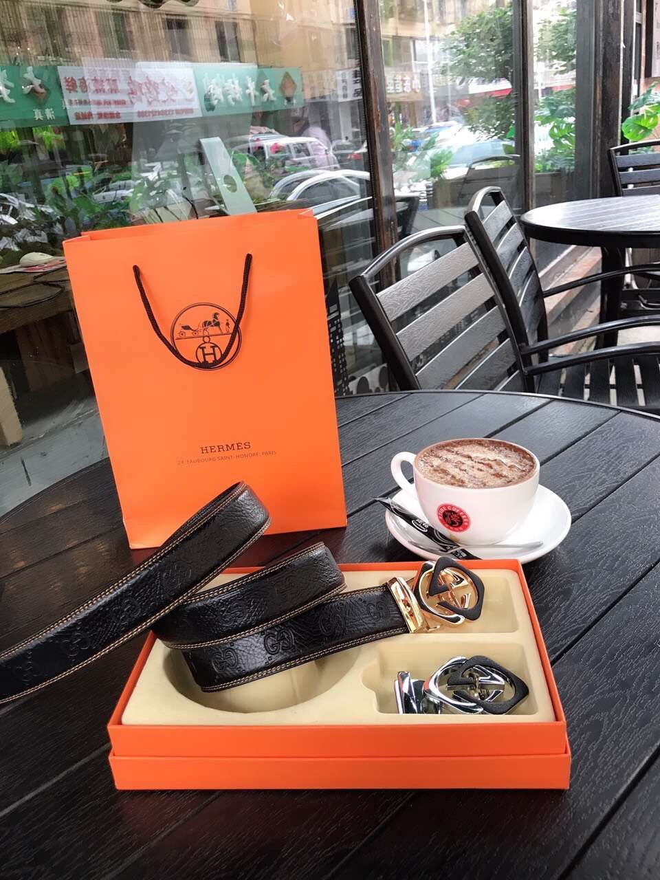 GU* cowhide belt (2 buckles)