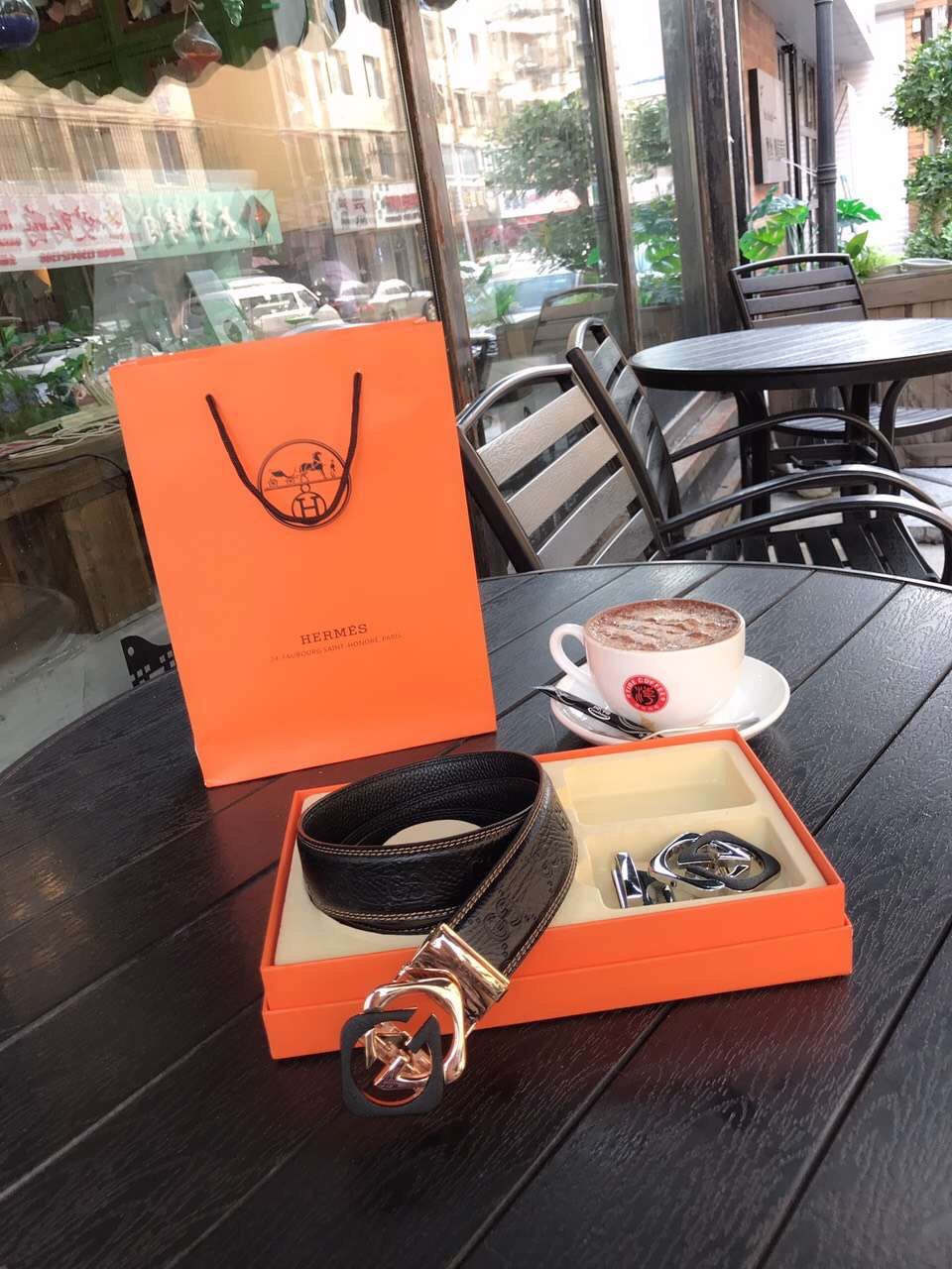 GU* cowhide belt (2 buckles)