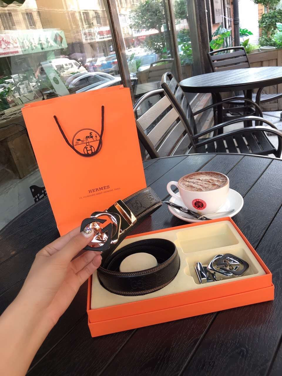 GU* cowhide belt (2 buckles)