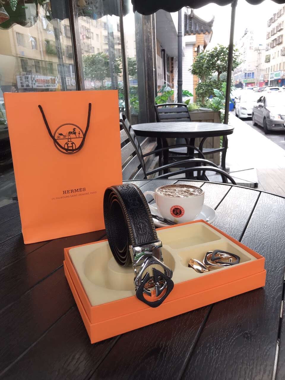 GU* cowhide belt (2 buckles)