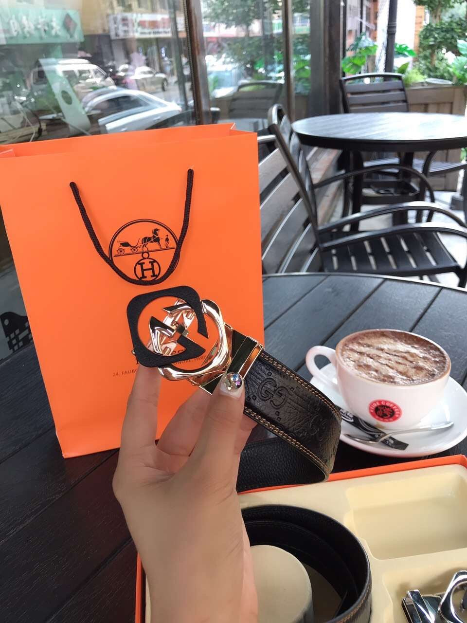 GU* cowhide belt (2 buckles)