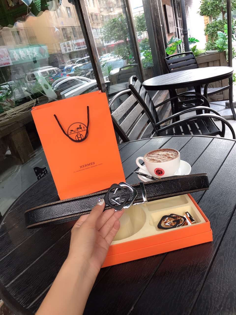 GU* cowhide belt (2 buckles)