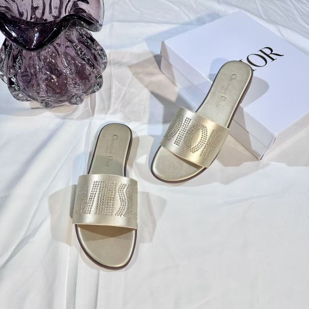 Letter Embroidery Rhinestone Slippers