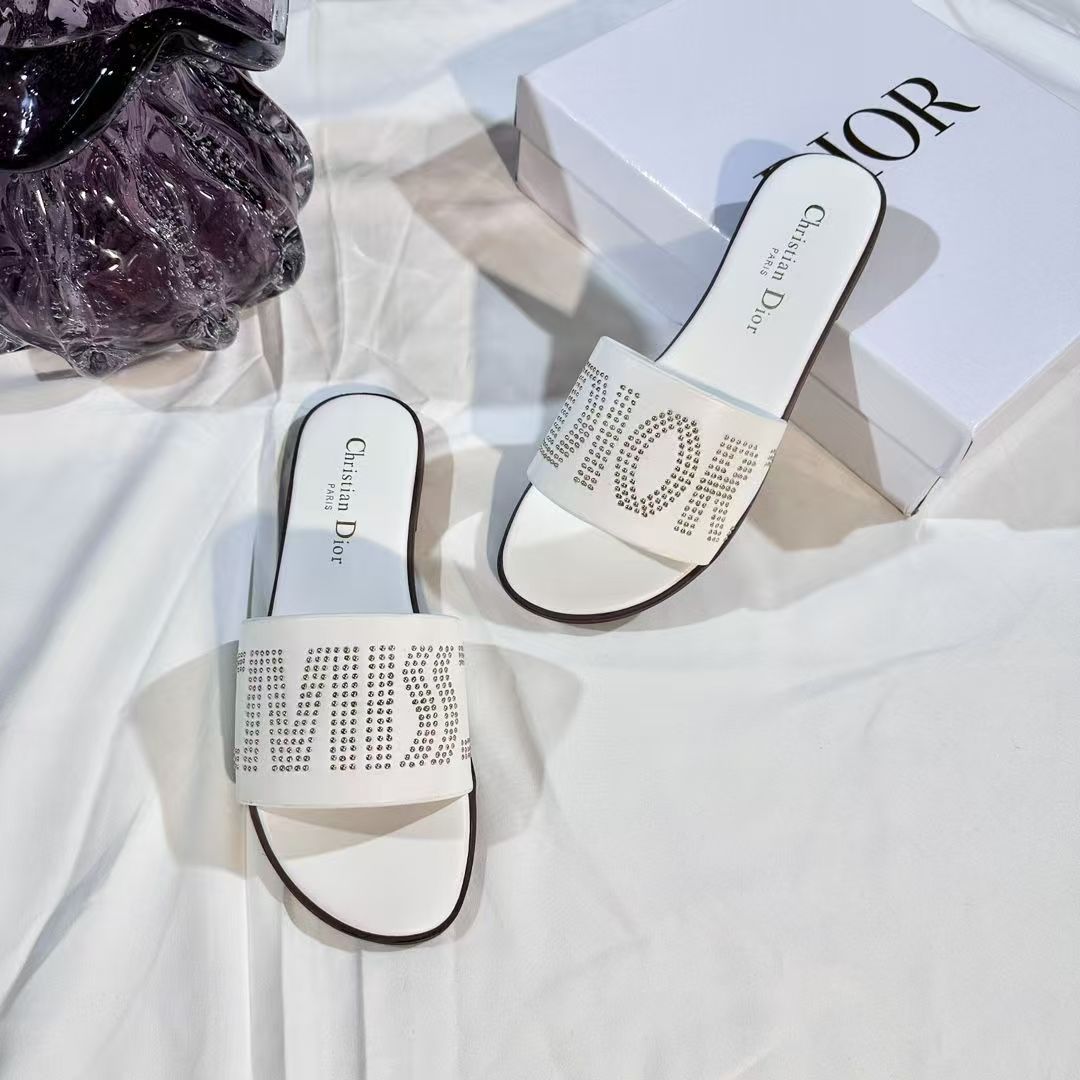 Letter Embroidery Rhinestone Slippers