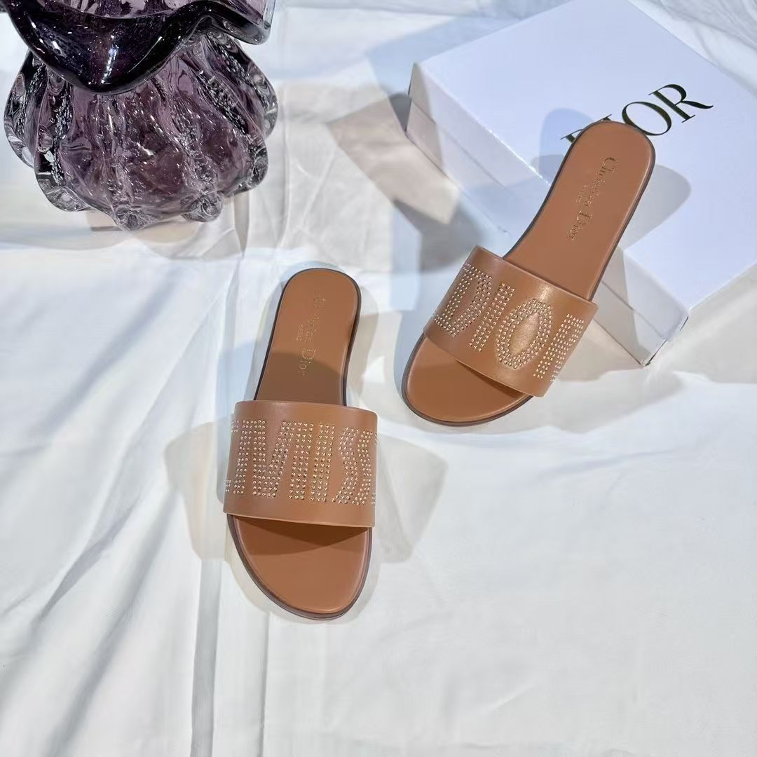 Letter Embroidery Rhinestone Slippers