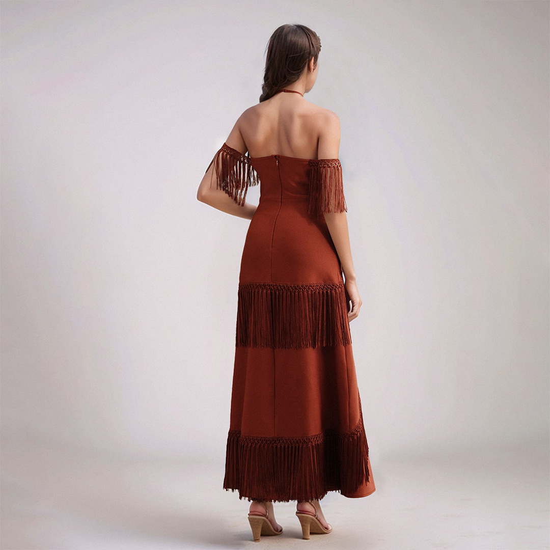 Backless fringed long dress