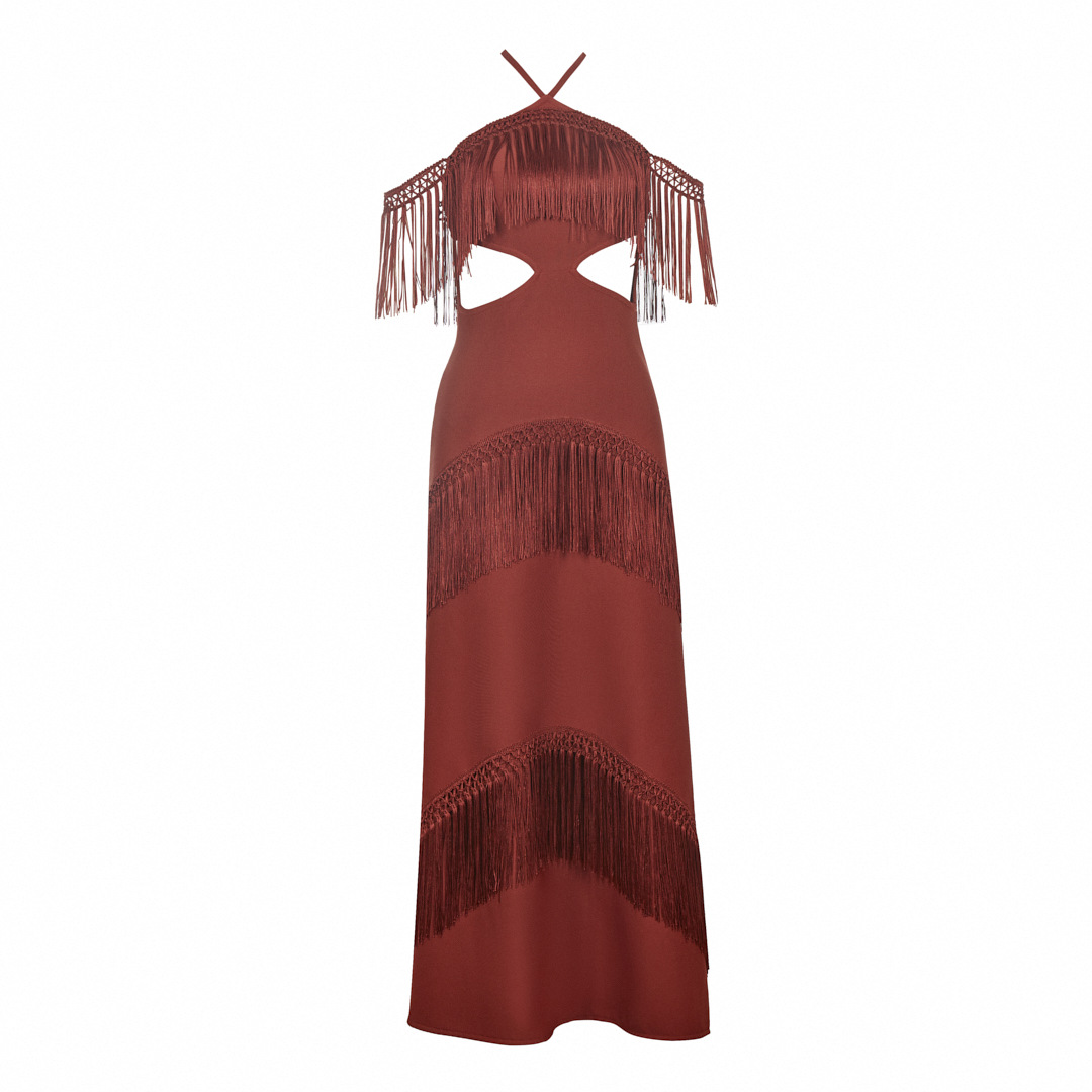 Backless fringed long dress