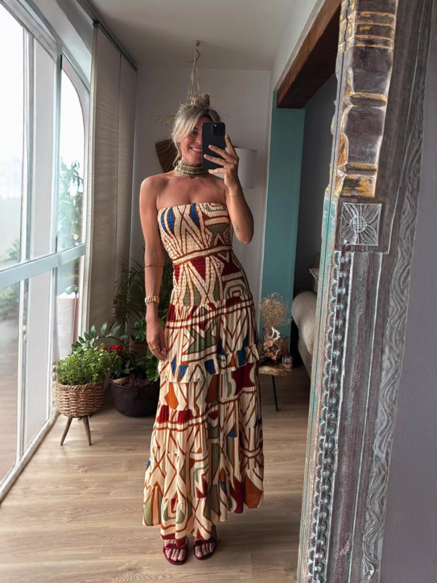 Smocked Printed Tube Dress