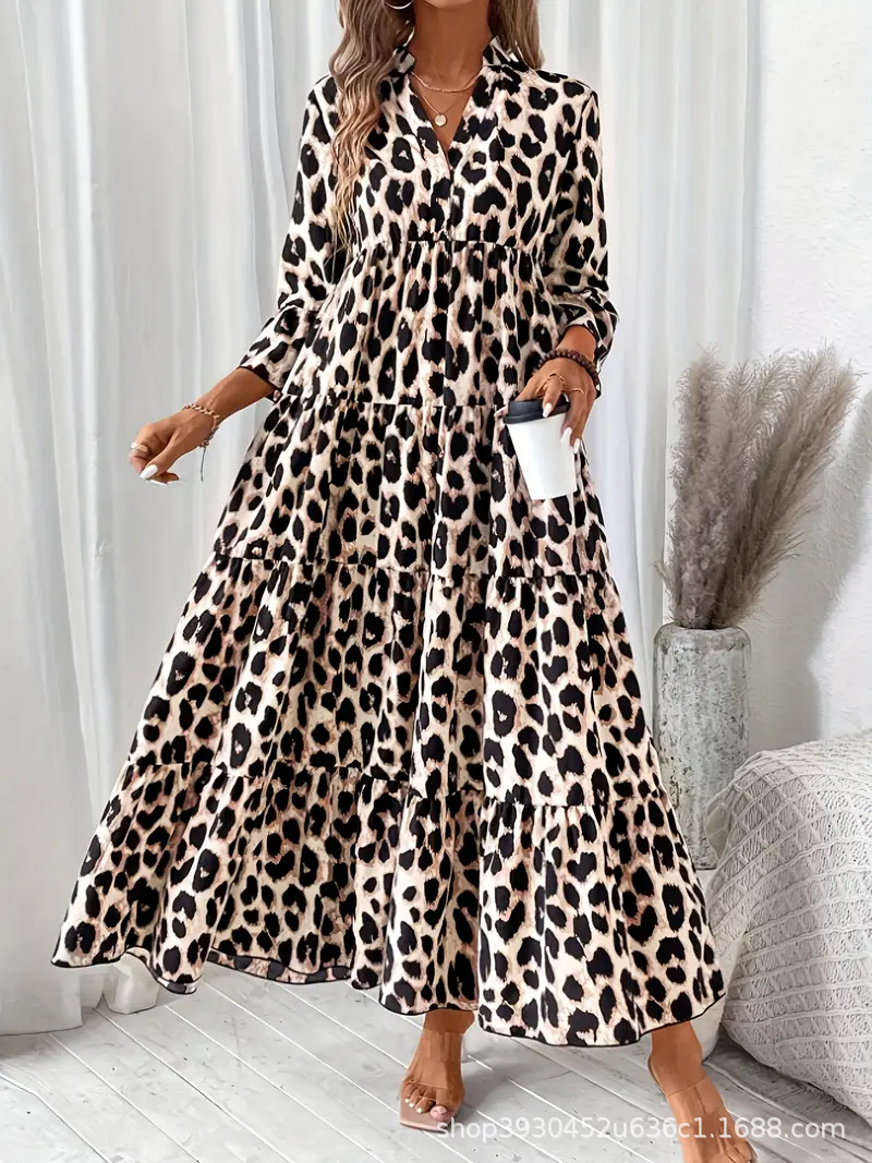 Leopard 3/4 Sleeve Midi Dress