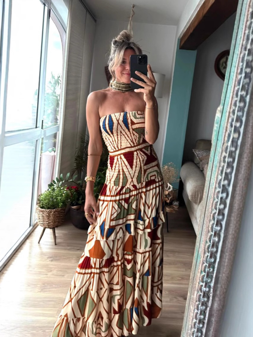 Smocked Printed Tube Dress