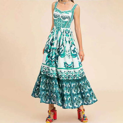 Bohemian vintage-style printed long dress