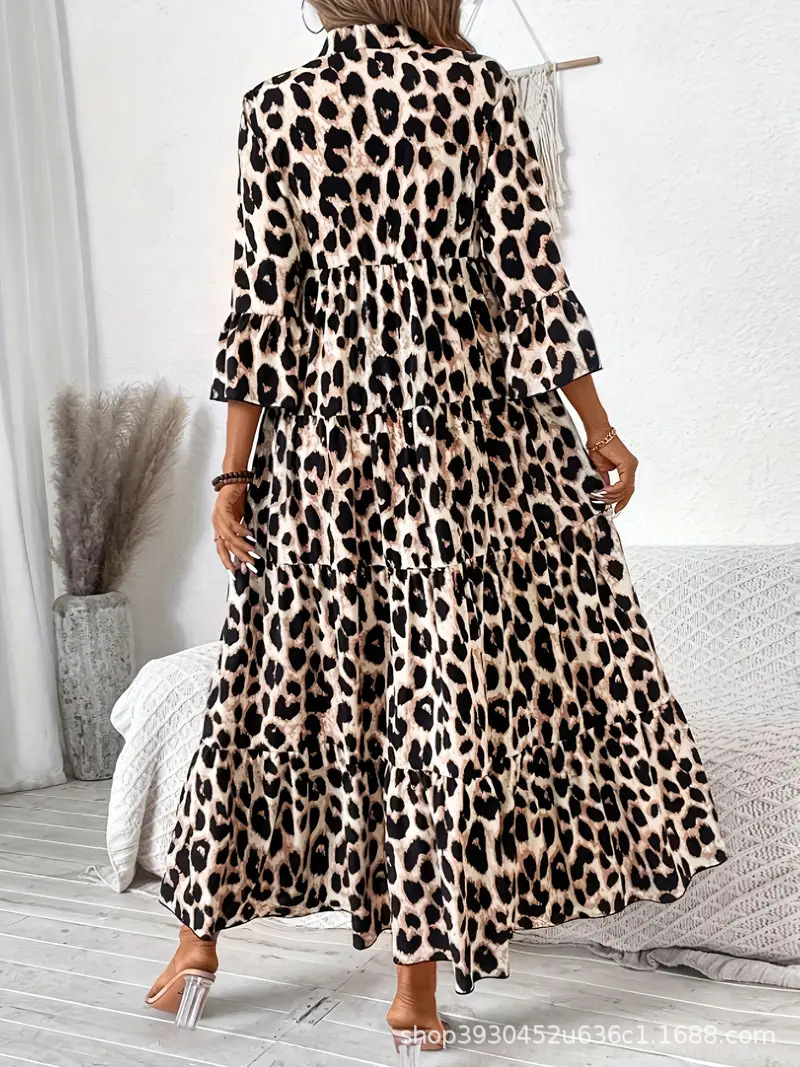 Leopard 3/4 Sleeve Midi Dress