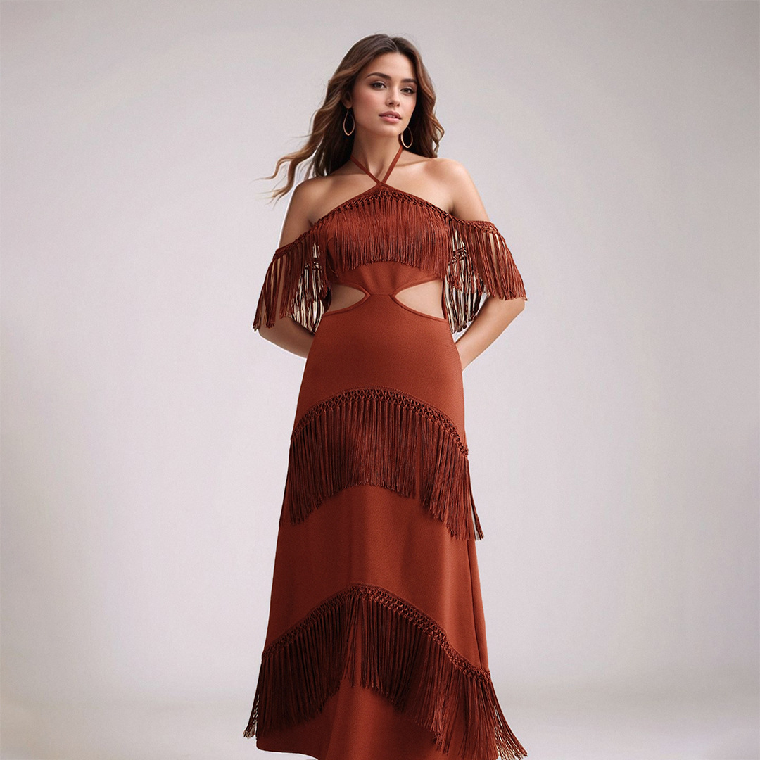 Backless fringed long dress