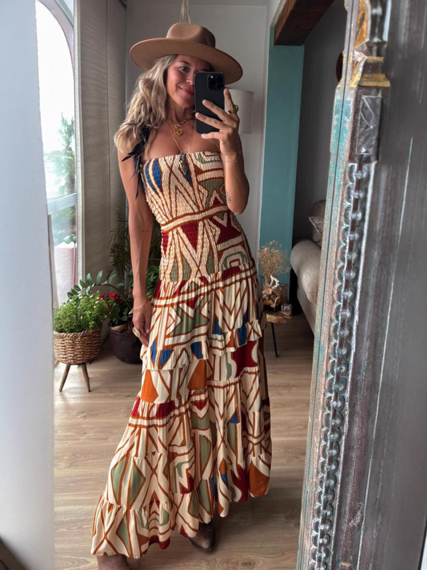 Smocked Printed Tube Dress